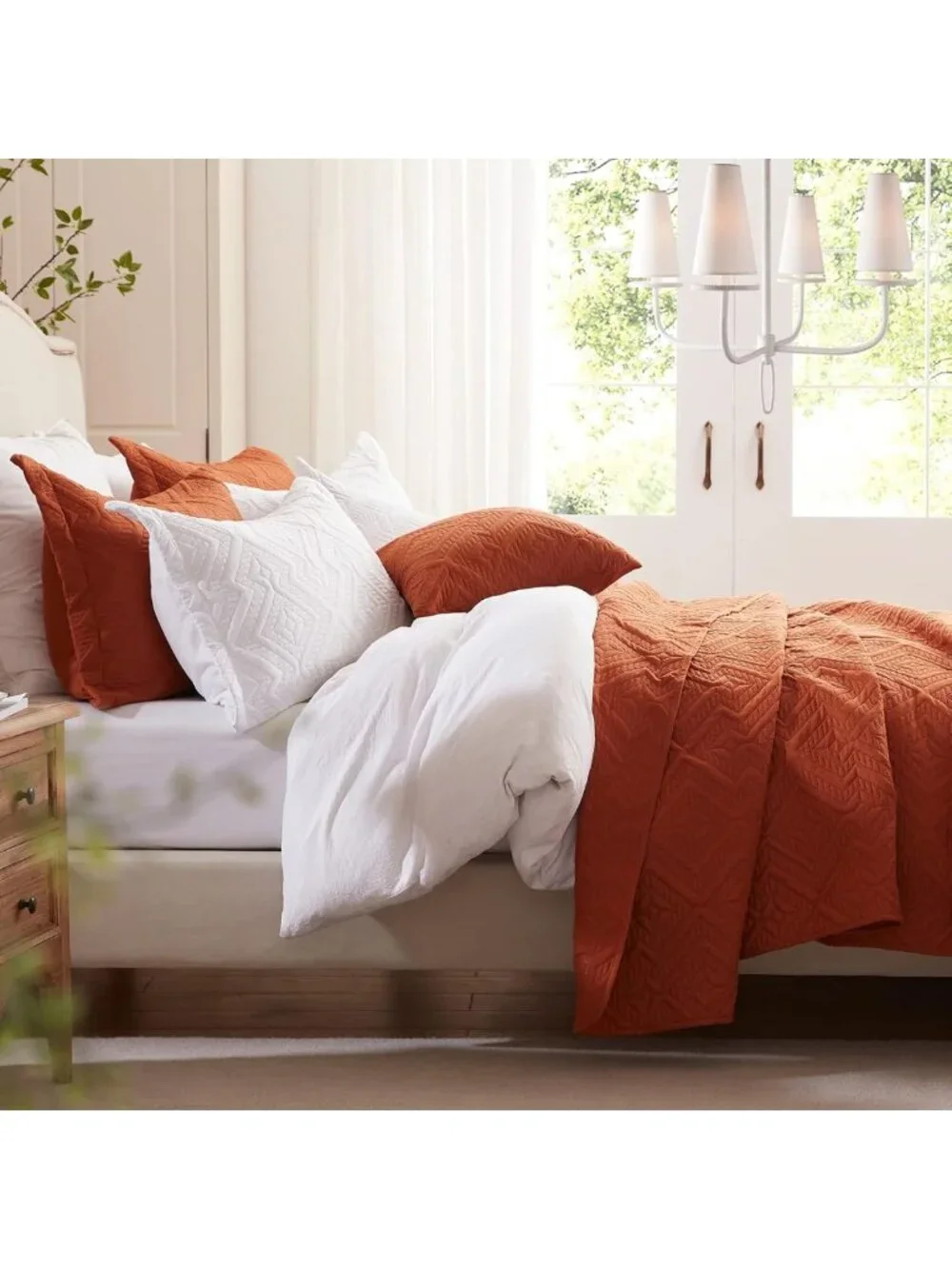 King Size 3-Piece Lightweight Quilt Set, Soft Microfiber Burnt Orange Coverlet